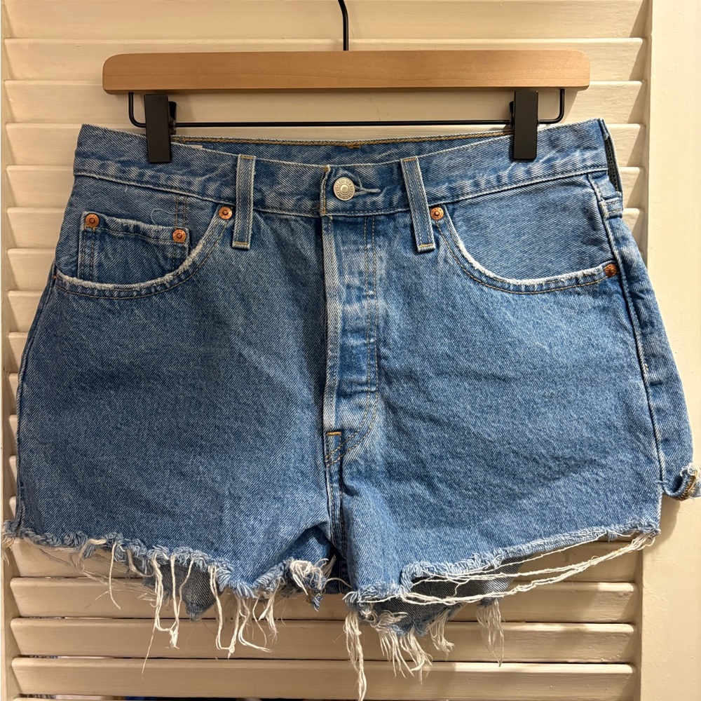 Levi’s 501 Light Stone Wash High Rise Distressed Denim Shorts